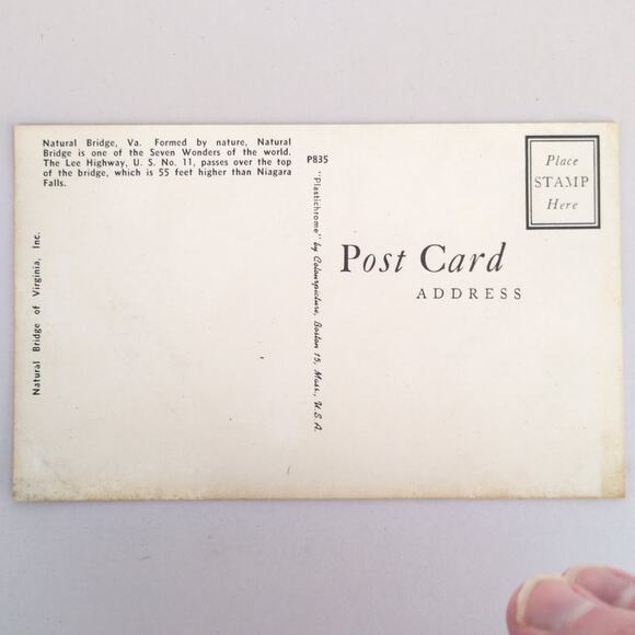 Vintage Natural Bridge Virginia Postcard 1950s Unused Wonder of the World - Picture 2 of 2